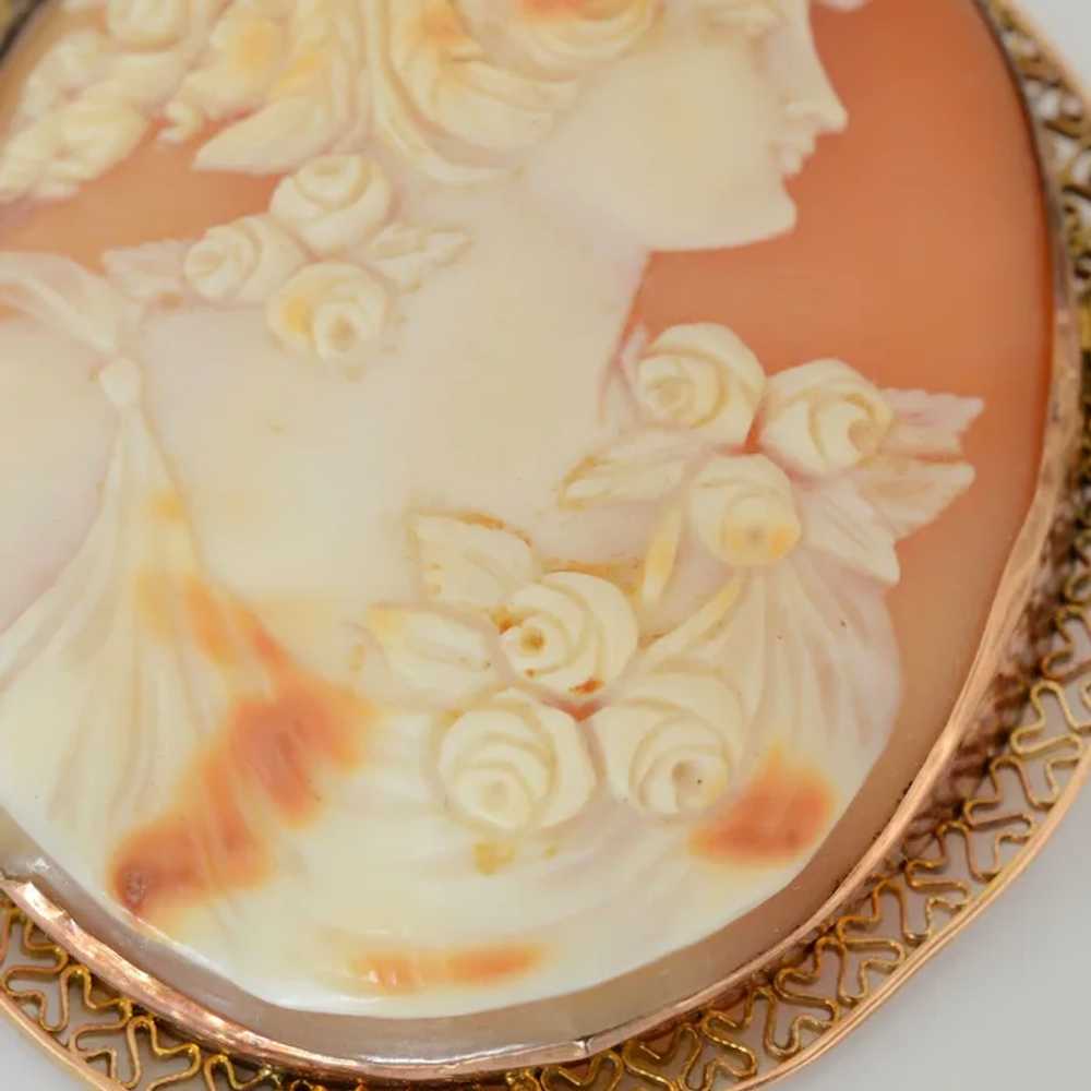 Extra Large 14K Yellow Gold Shell Cameo Woman and… - image 6