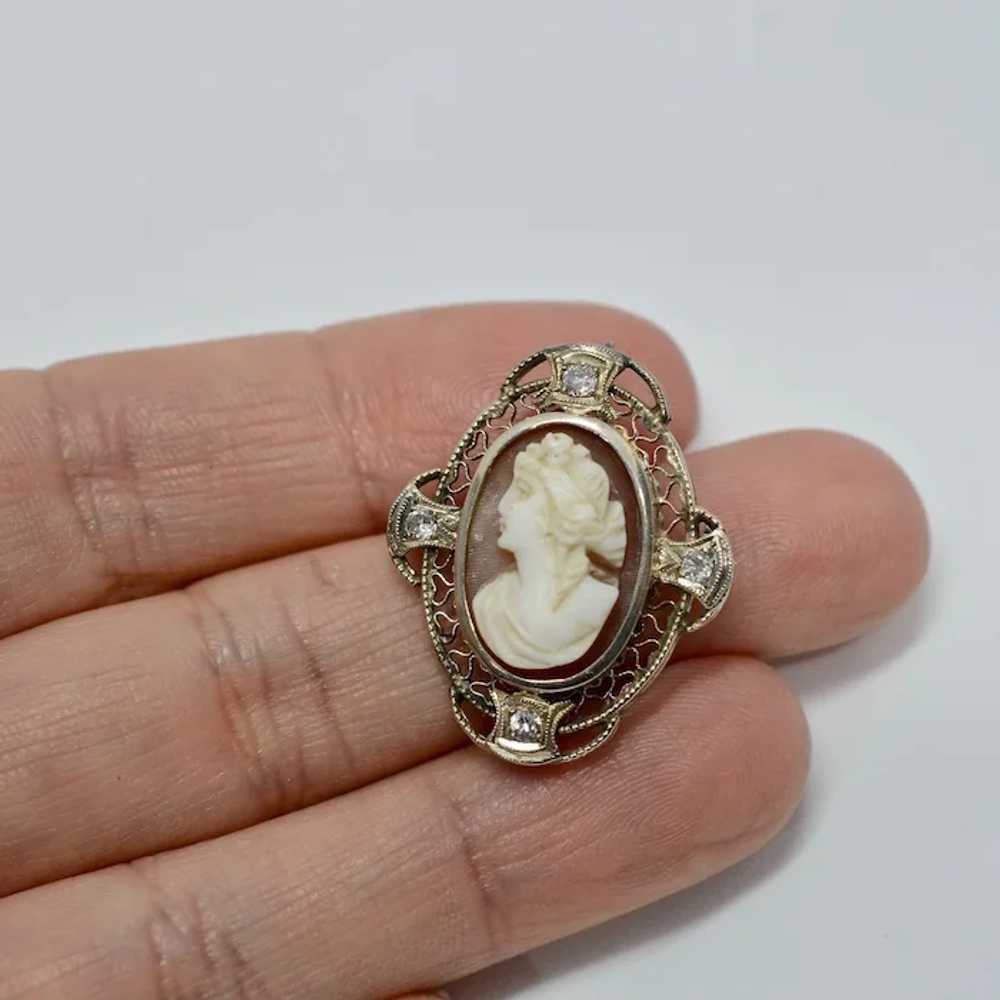 Antique Art Deco 14K White Gold Filigree Euro-cut… - image 3