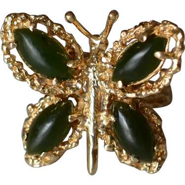Vintage 14K Yellow Gold Jade Textured Butterfly R… - image 1