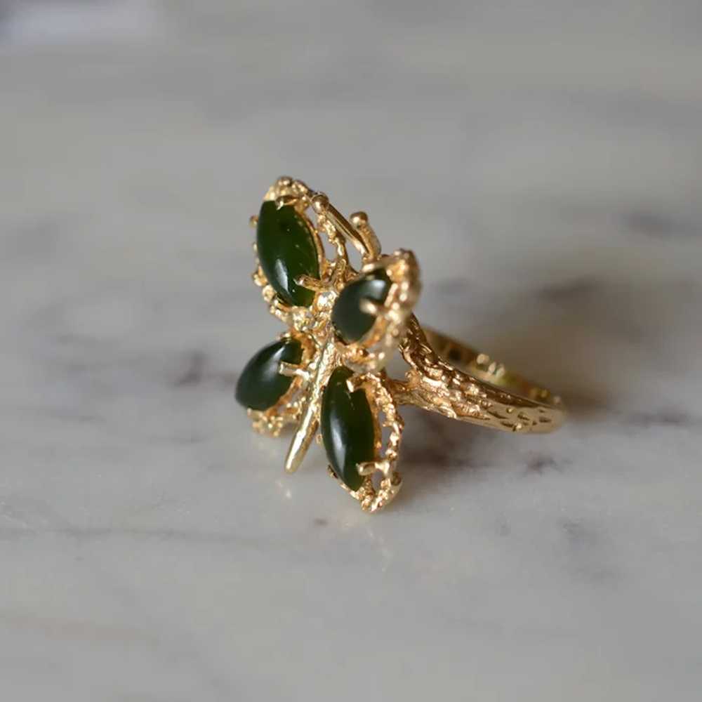 Vintage 14K Yellow Gold Jade Textured Butterfly R… - image 2