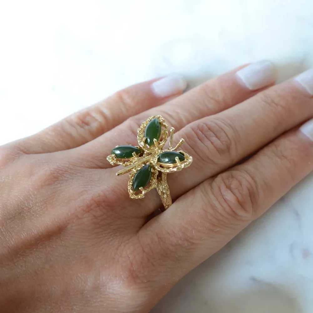 Vintage 14K Yellow Gold Jade Textured Butterfly R… - image 3