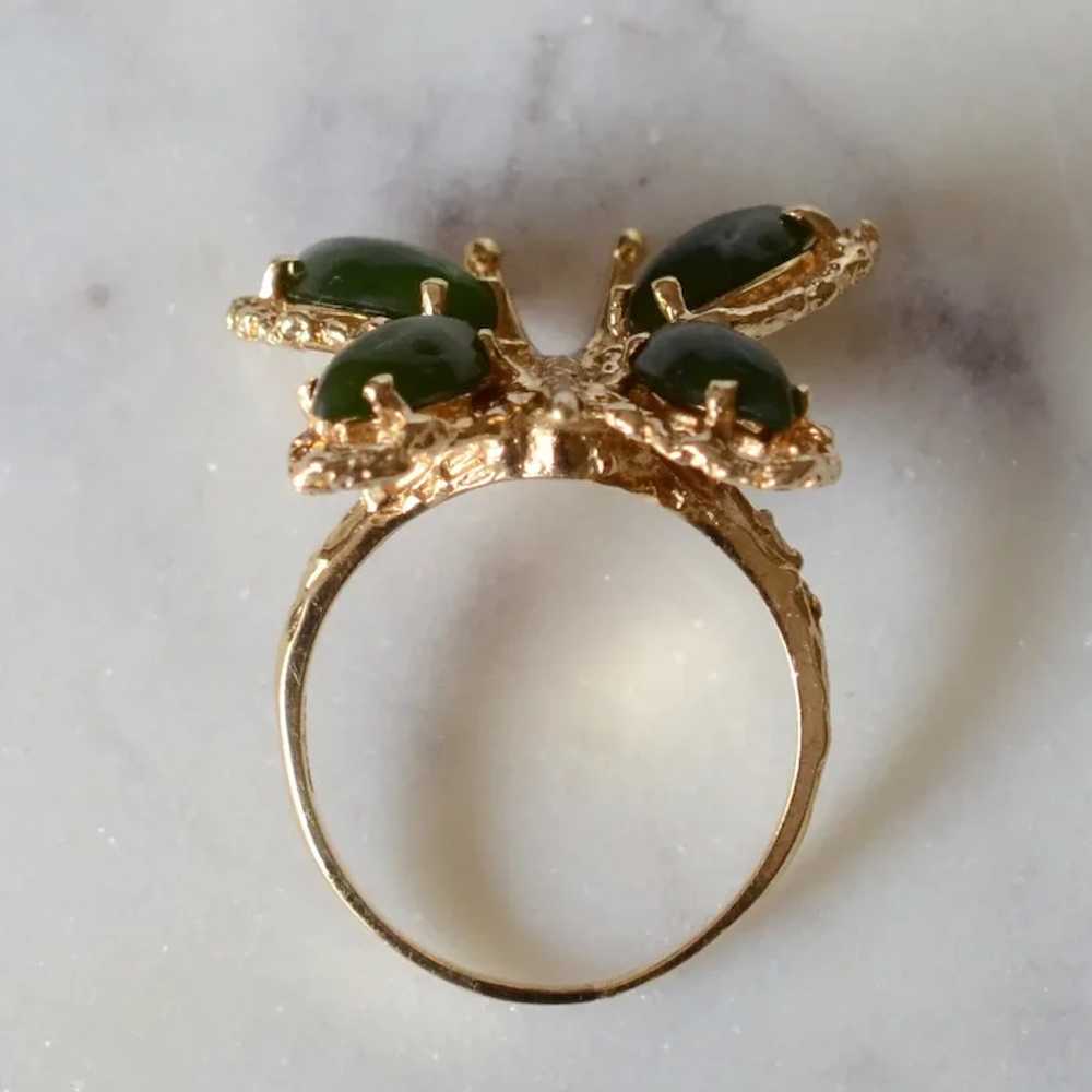 Vintage 14K Yellow Gold Jade Textured Butterfly R… - image 4