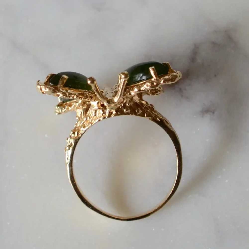Vintage 14K Yellow Gold Jade Textured Butterfly R… - image 5