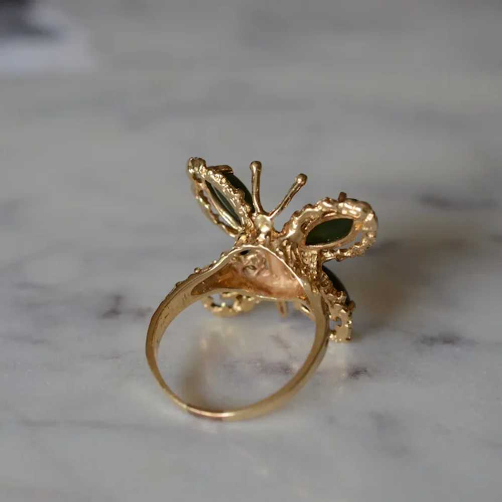 Vintage 14K Yellow Gold Jade Textured Butterfly R… - image 6