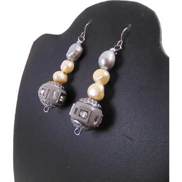 Sterling Silver Dangle Earring with Mixed Media B… - image 1