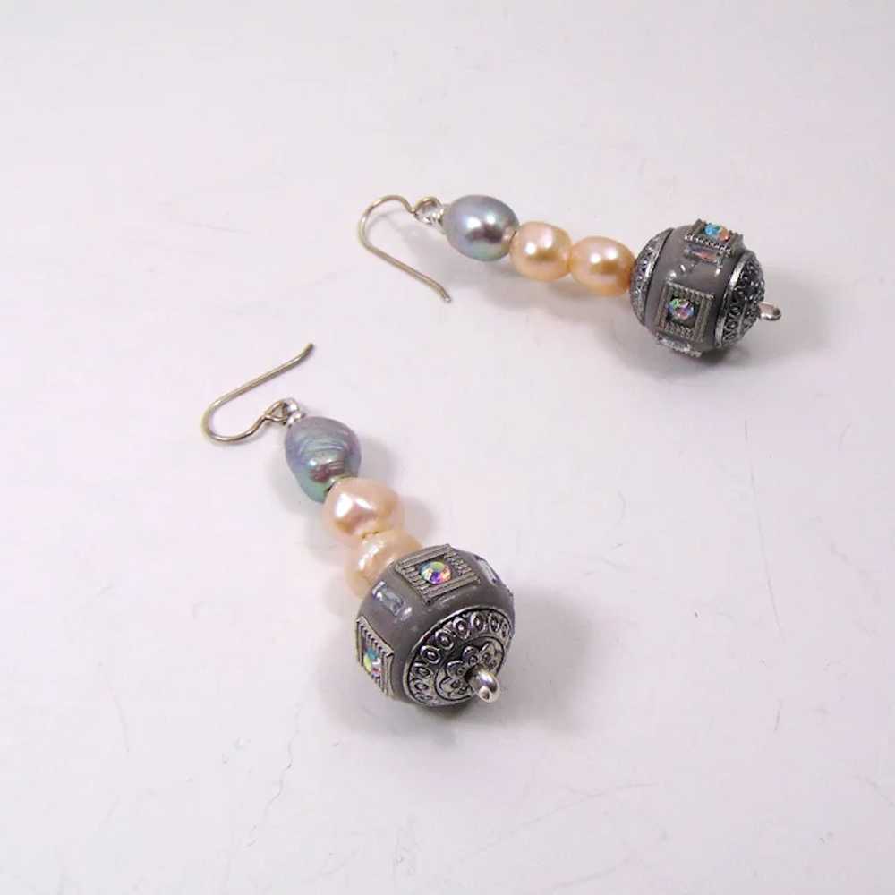 Sterling Silver Dangle Earring with Mixed Media B… - image 2