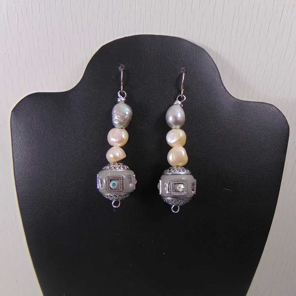 Sterling Silver Dangle Earring with Mixed Media B… - image 3