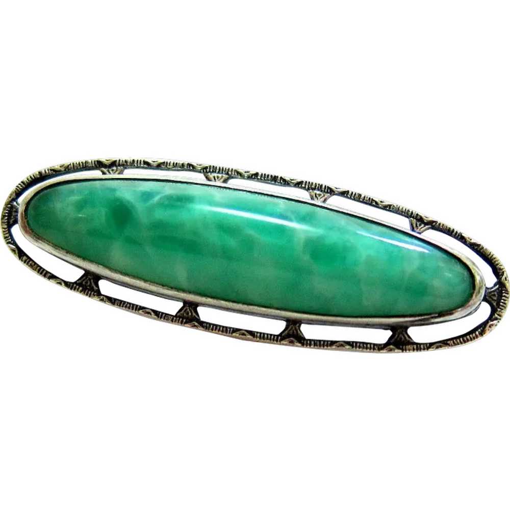 Art Deco Sterling Art Glass Brooch - image 1