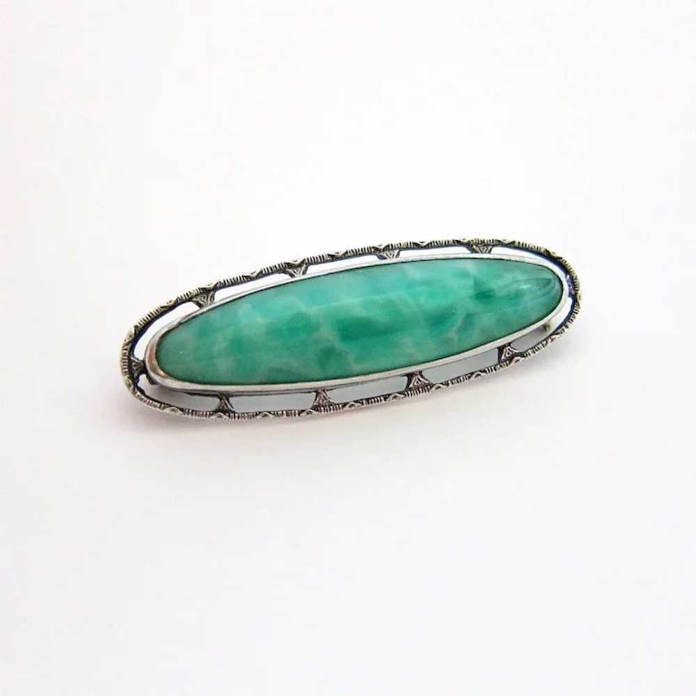 Art Deco Sterling Art Glass Brooch - image 2