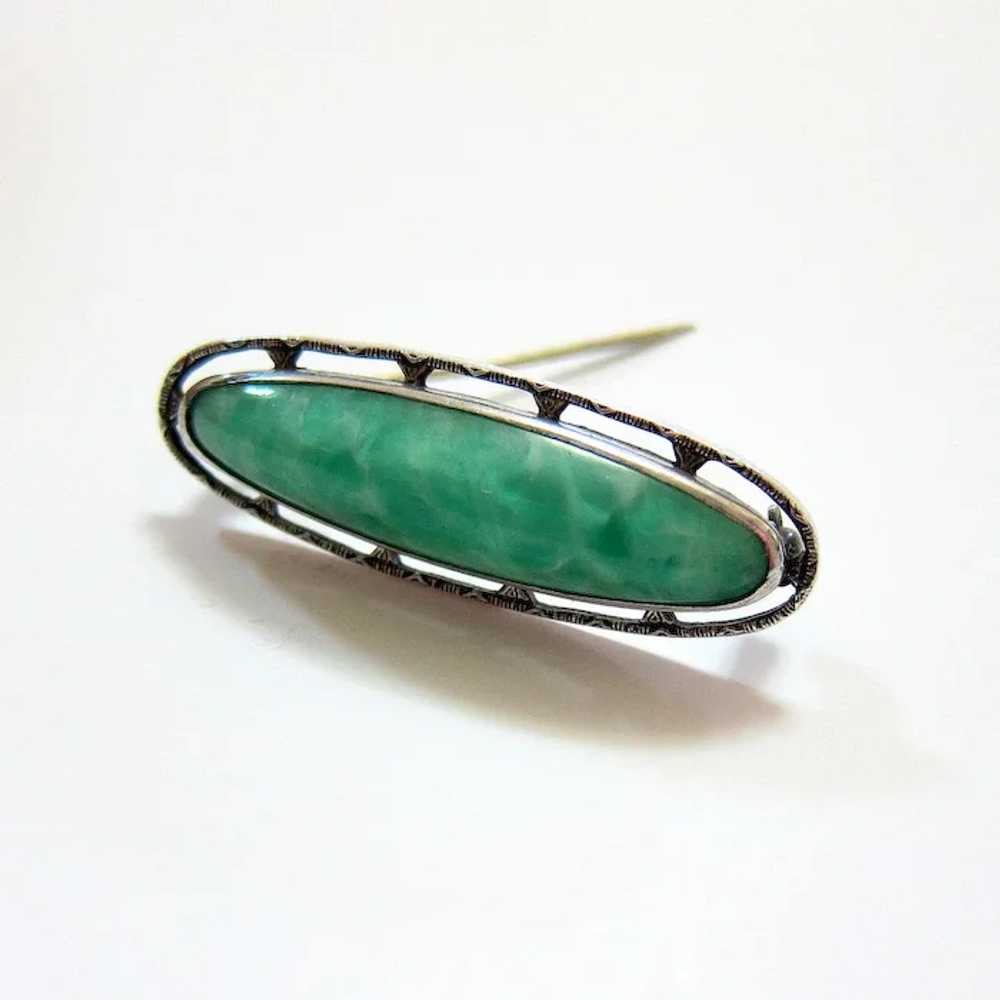 Art Deco Sterling Art Glass Brooch - image 7