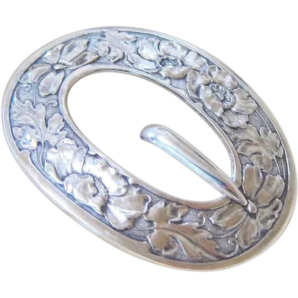 Art Nouveau Sterling Silver Buckle Brooch Signed - image 1