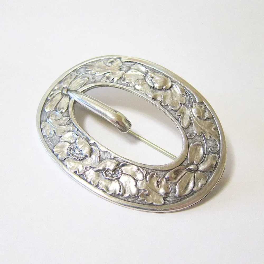 Art Nouveau Sterling Silver Buckle Brooch Signed - image 3