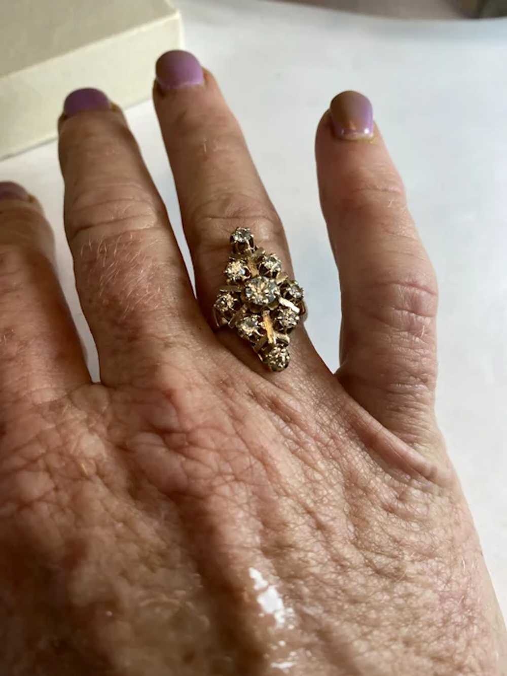 Wonderful Antique 14K Gold Diamond Cluster Ring - image 12
