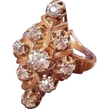 Wonderful Antique 14K Gold Diamond Cluster Ring - image 1
