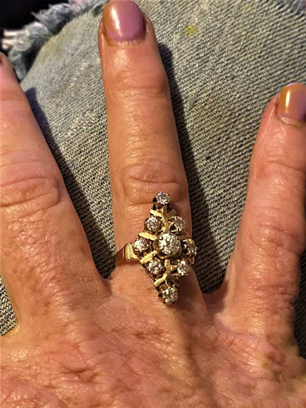 Wonderful Antique 14K Gold Diamond Cluster Ring - image 8