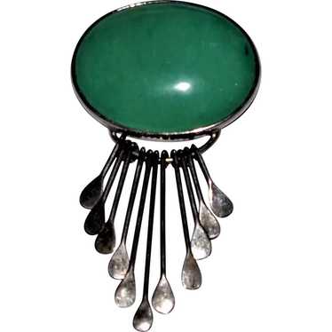 Vintage Mexican Jade Sterling Pendant/Brooch Larg… - image 1