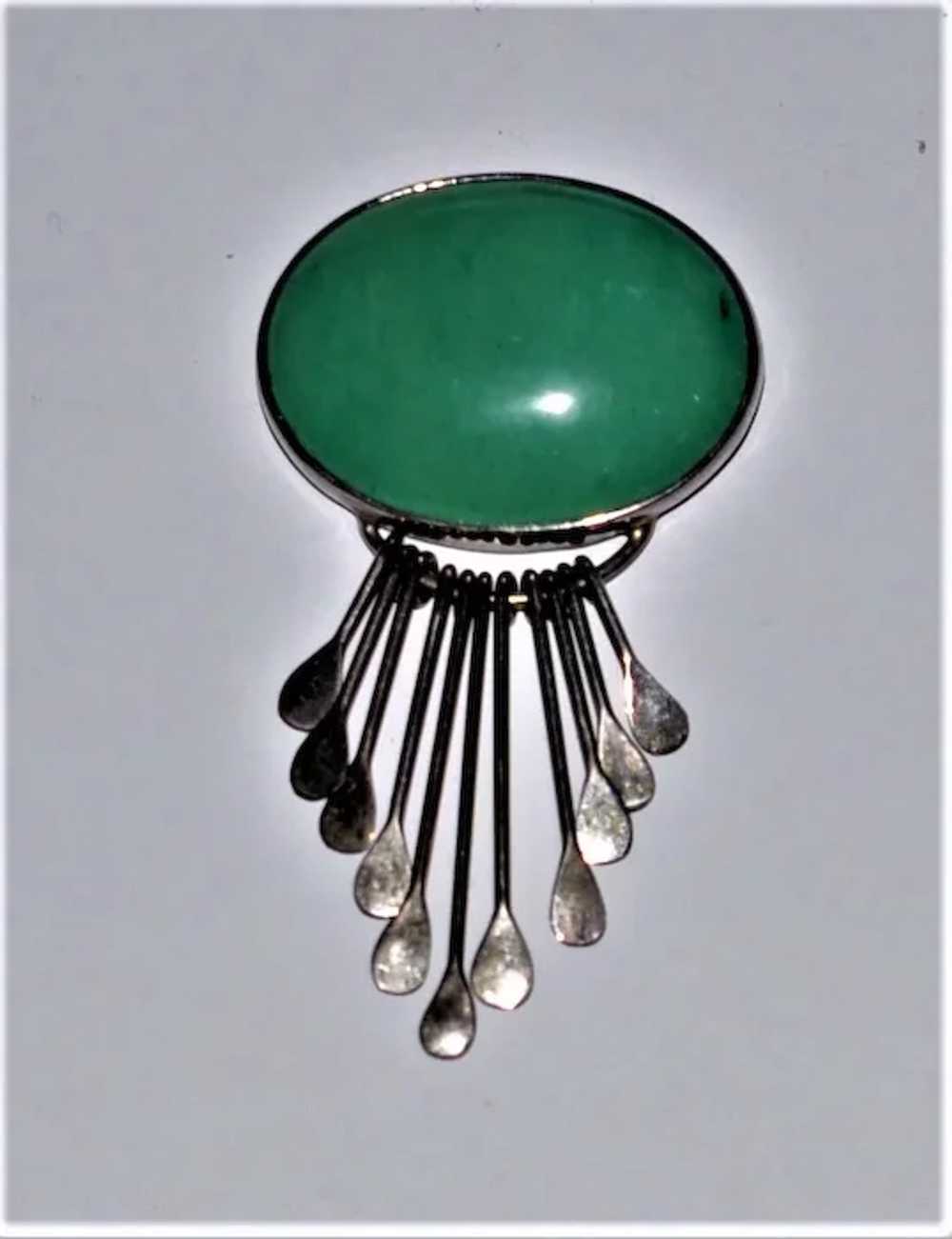 Vintage Mexican Jade Sterling Pendant/Brooch Larg… - image 3