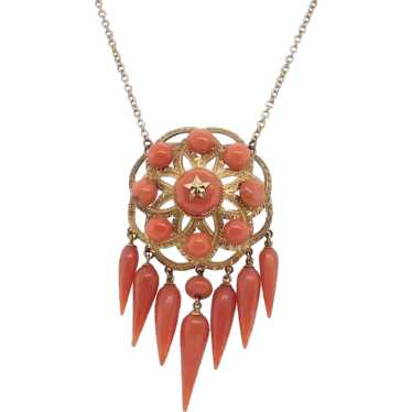 Victorian 14K Gold Coral Repurposed Pendant Neckla