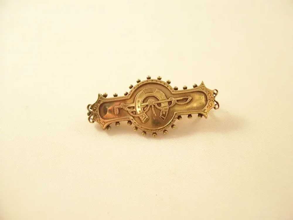 Victorian Bar Brooch - Horseshoe and Riding Crop … - image 2