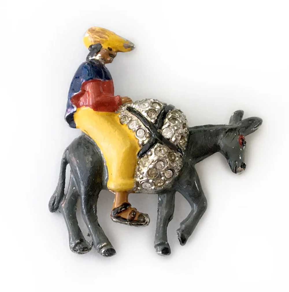 Man in Sombrero Riding a Donkey Jeweled & Enamele… - image 2