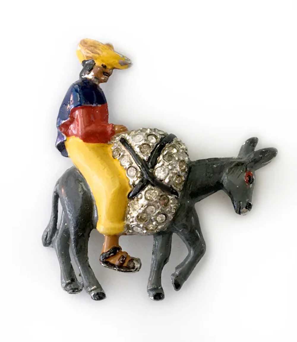Man in Sombrero Riding a Donkey Jeweled & Enamele… - image 3