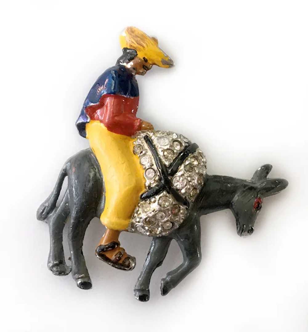 Man in Sombrero Riding a Donkey Jeweled & Enamele… - image 4