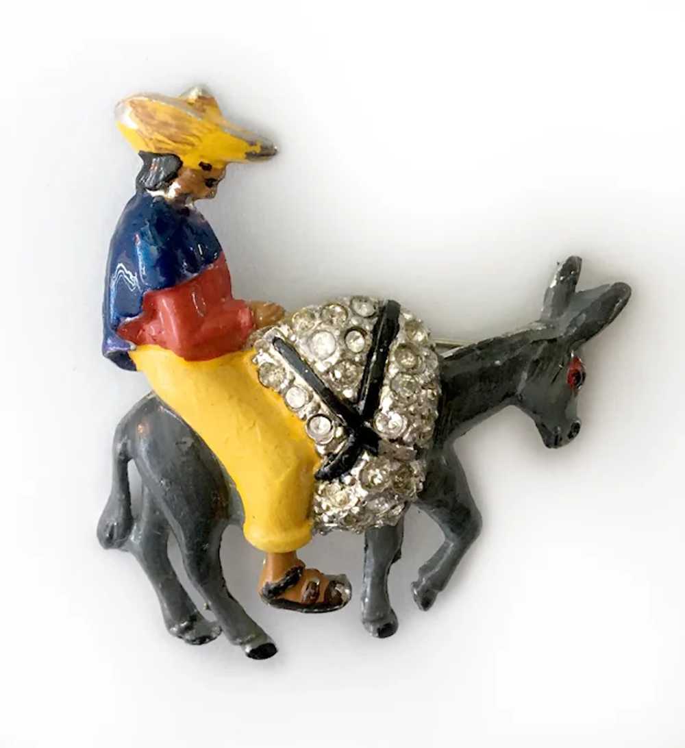 Man in Sombrero Riding a Donkey Jeweled & Enamele… - image 5