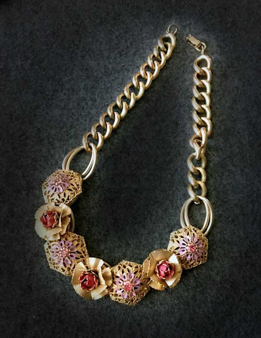 Victorian Revival Flower and Filigree Necklace & … - image 5