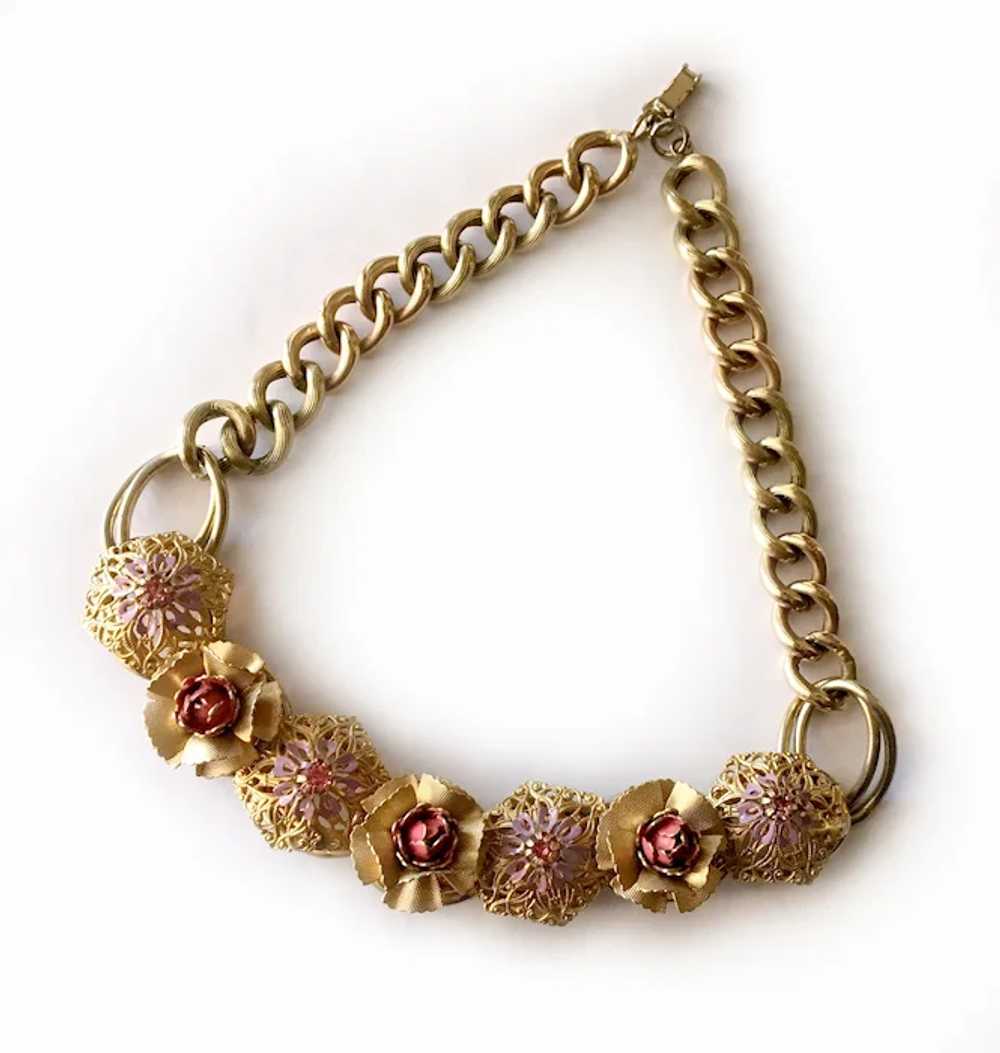 Victorian Revival Flower and Filigree Necklace & … - image 6