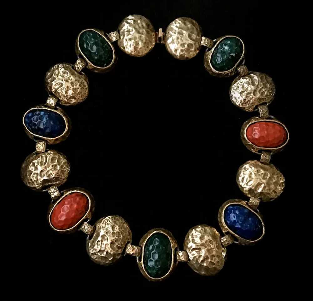 Massive Hammered Disc Parure with Jewel-tone Cabo… - image 5