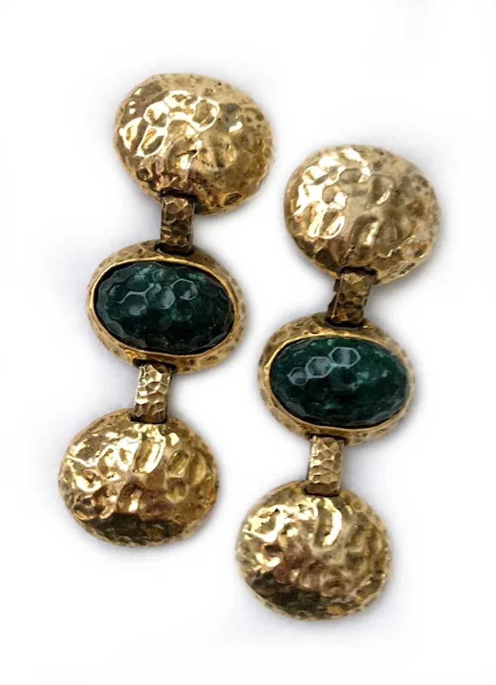 Massive Hammered Disc Parure with Jewel-tone Cabo… - image 8