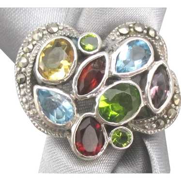 Sparkling Sterling Gemstone Ring with Marcasite - image 1