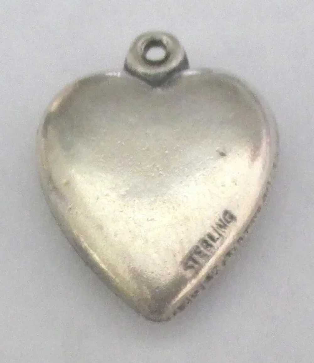 Vintage Red Enamel Sterling Fleur-di-lis Heart Ch… - image 2