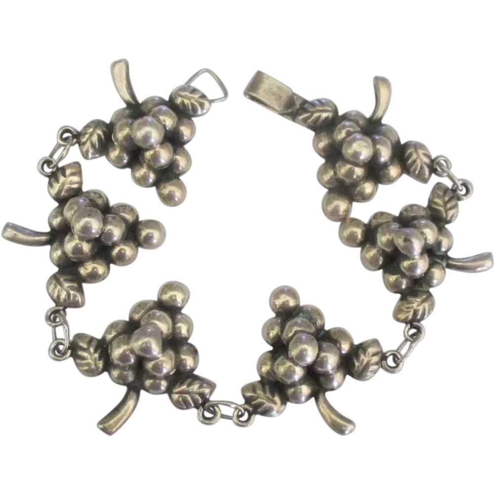 Vintage Sterling Grape Cluster Link Bracelet - image 1