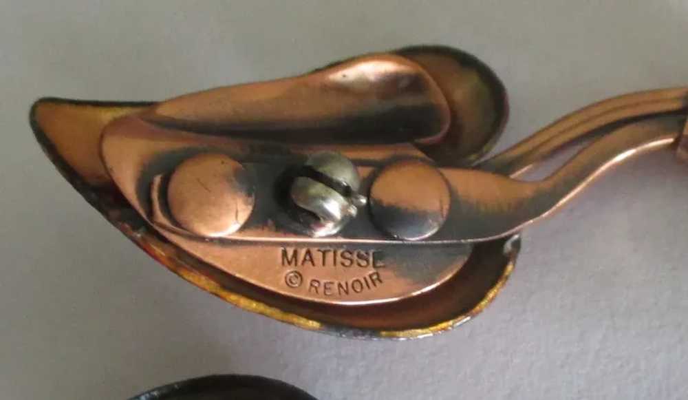 Vintage Renoir Matisse Enamel Copper Leaf Brooch - image 3