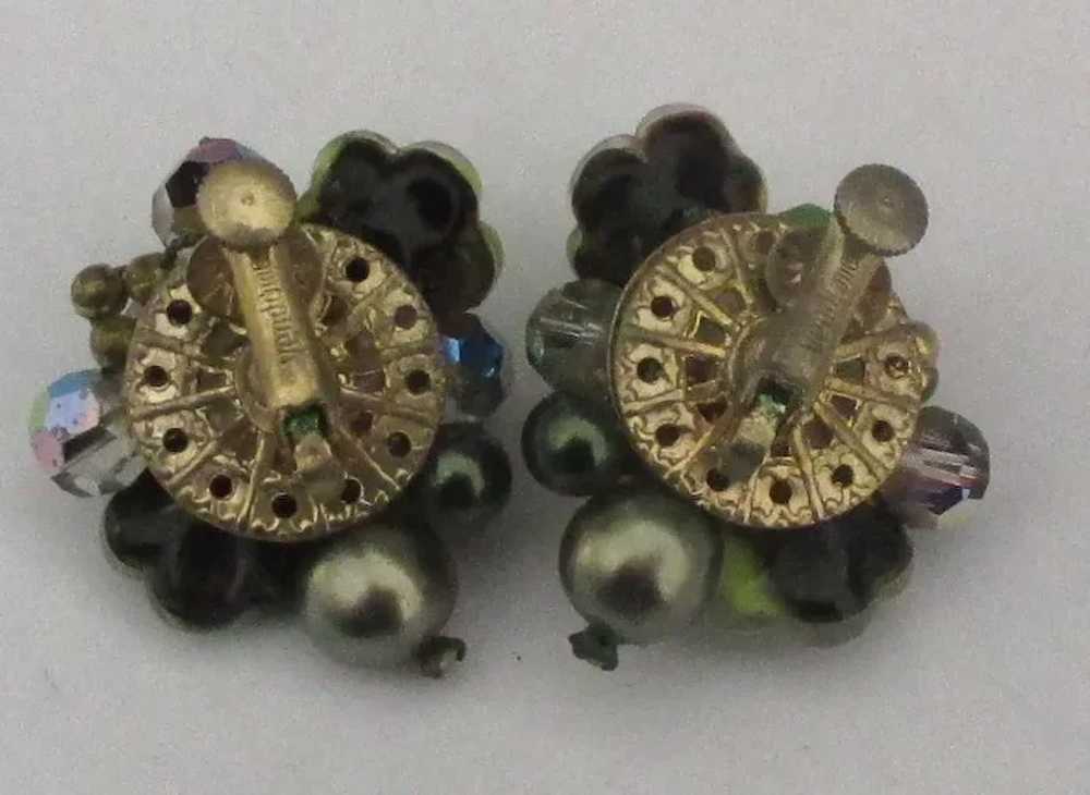 Beautiful Vendome Glass Flowers Rhinestone Earrin… - image 2