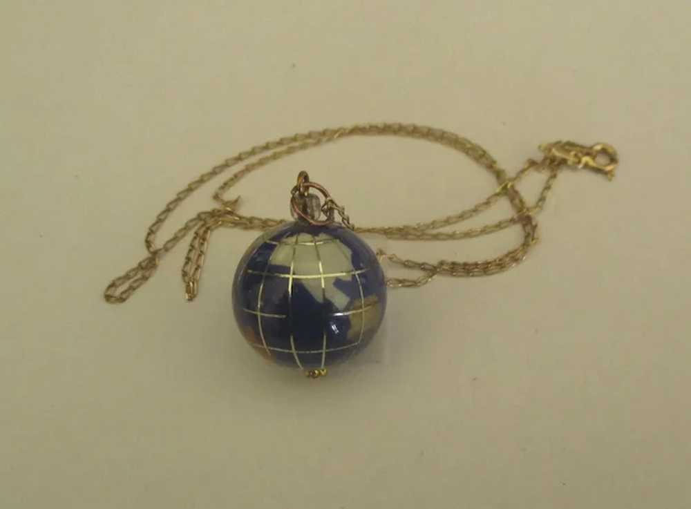 Vintage Inlaid World Globe Pendant with GF Chain - image 2