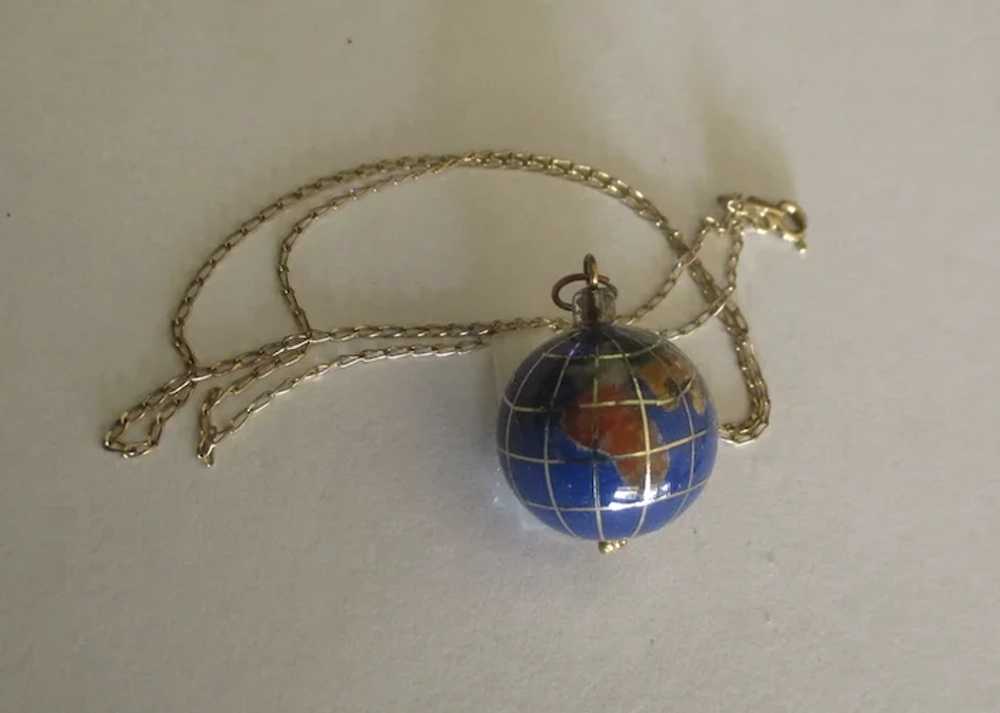 Vintage Inlaid World Globe Pendant with GF Chain - image 3