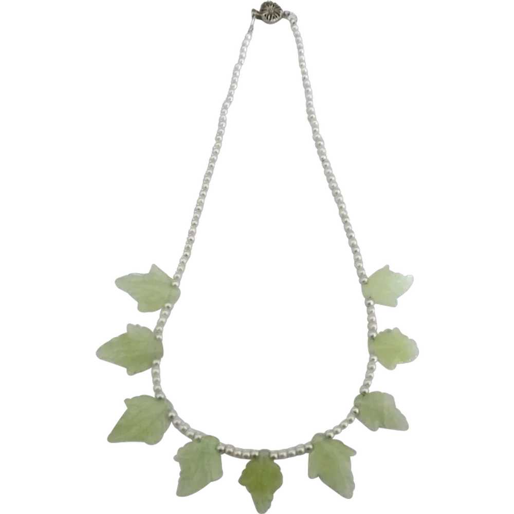 Lovely Aventurine Leaves Necklace with Sterling a… - image 1