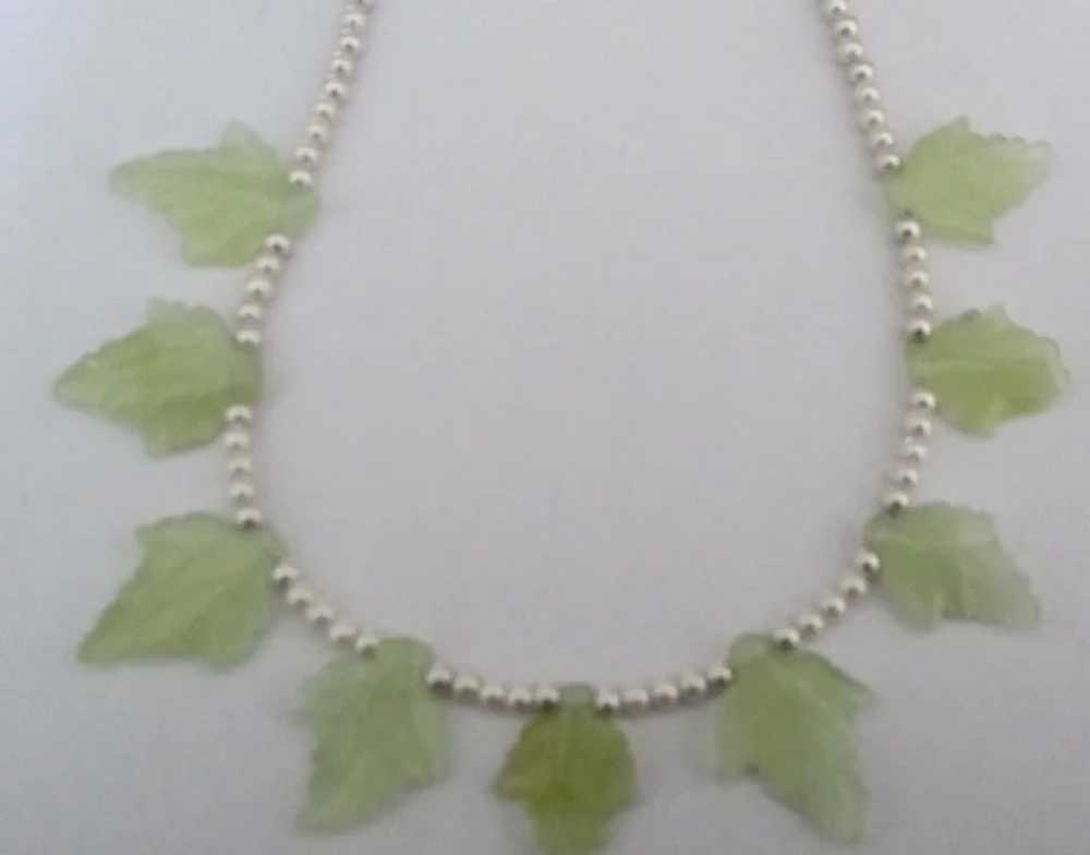 Lovely Aventurine Leaves Necklace with Sterling a… - image 2
