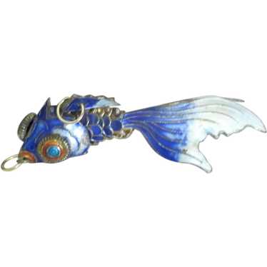 Vintage Articulated Blue Enamel Koi Fish Pendant