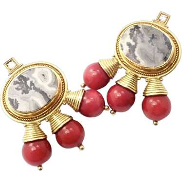Elizabeth Gage 18k Yellow Gold Red Coral White Ag… - image 1