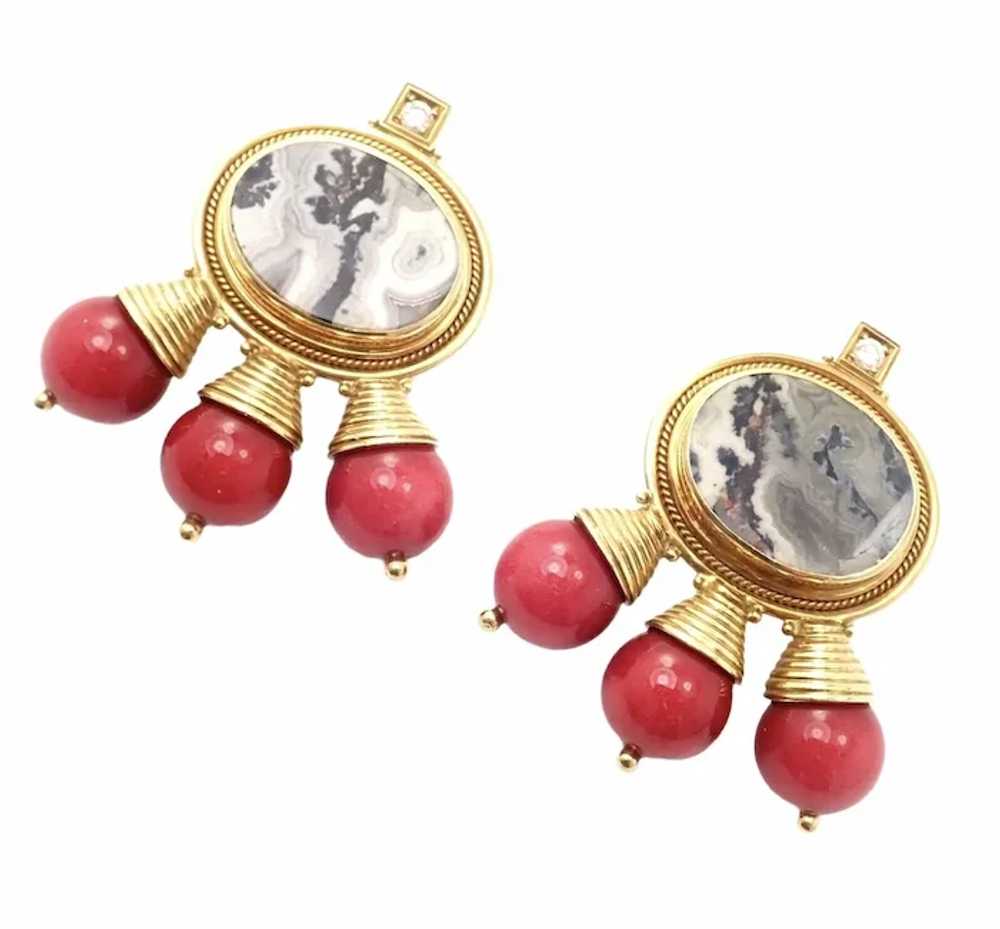 Elizabeth Gage 18k Yellow Gold Red Coral White Ag… - image 2