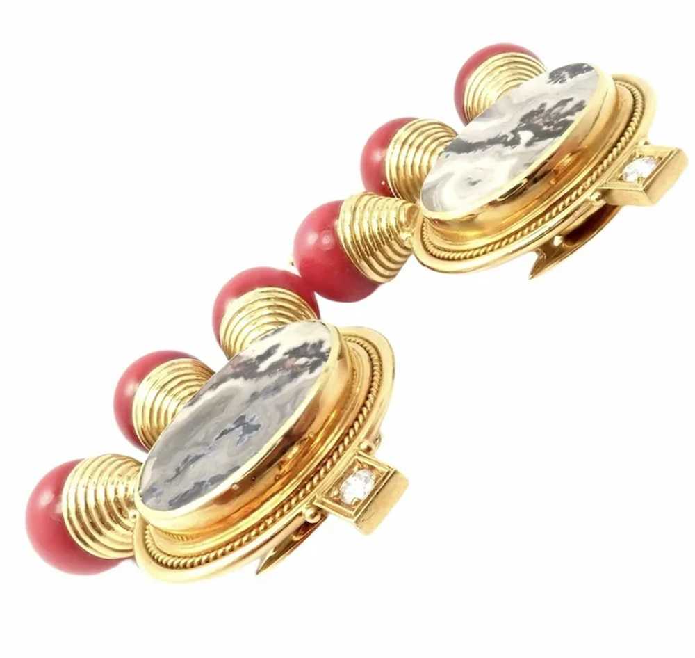 Elizabeth Gage 18k Yellow Gold Red Coral White Ag… - image 3
