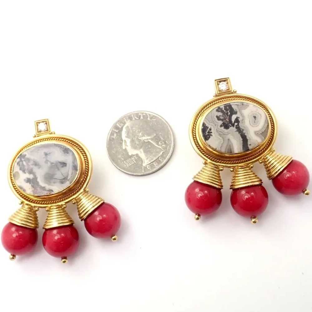 Elizabeth Gage 18k Yellow Gold Red Coral White Ag… - image 4
