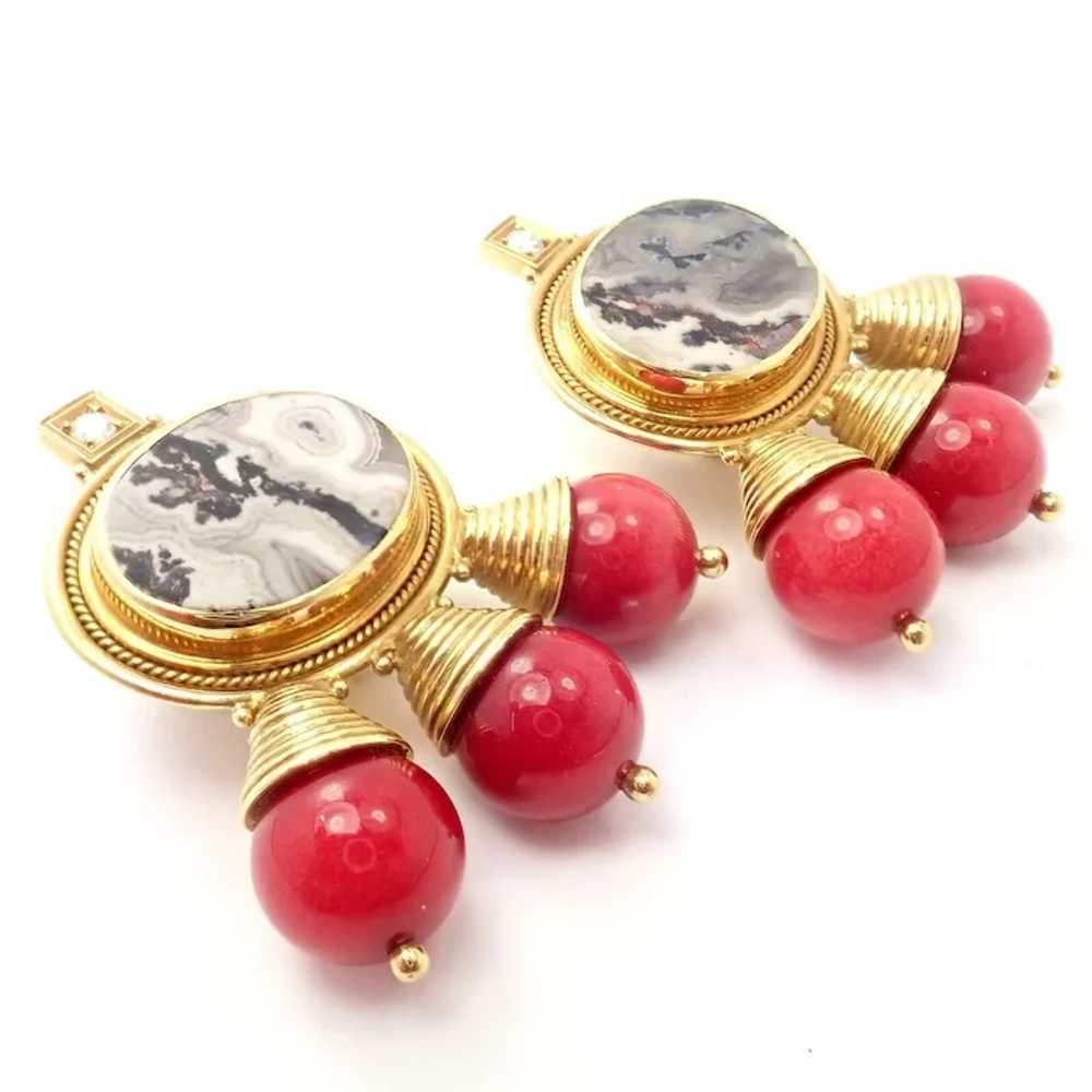 Elizabeth Gage 18k Yellow Gold Red Coral White Ag… - image 6
