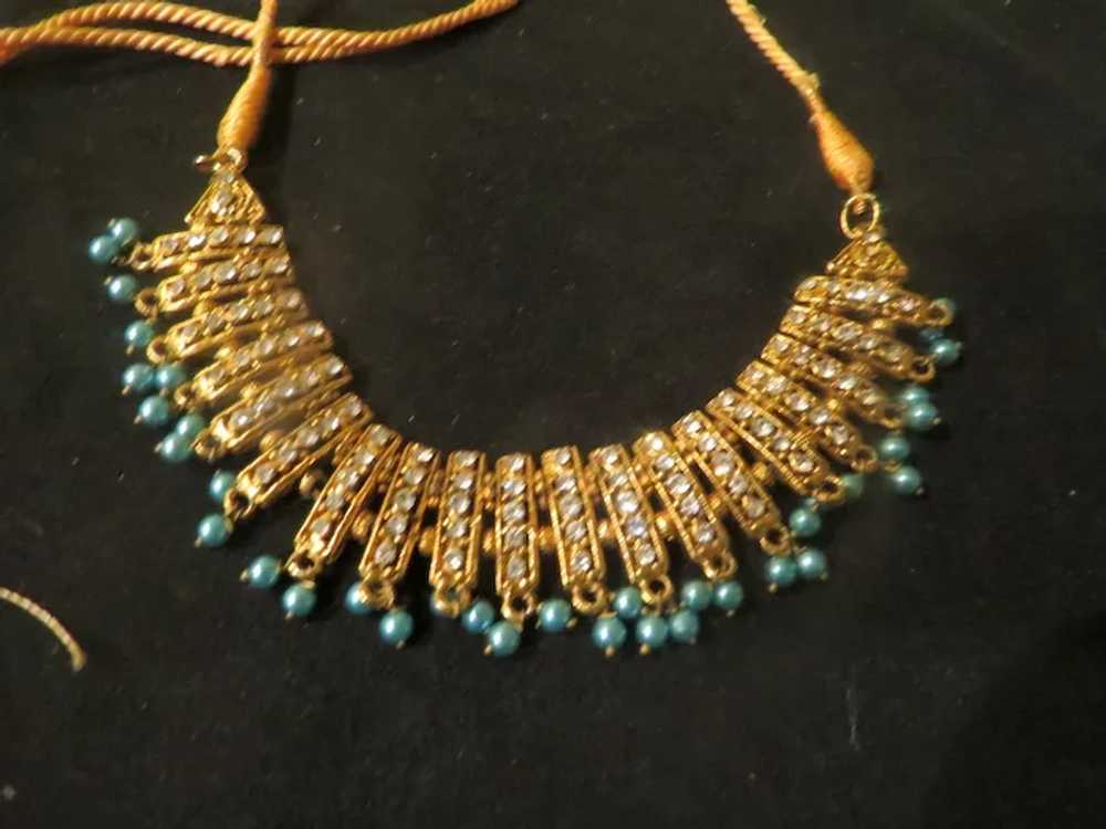 Rhinestone and Bead necklace on Gold Cord - Free … - image 2