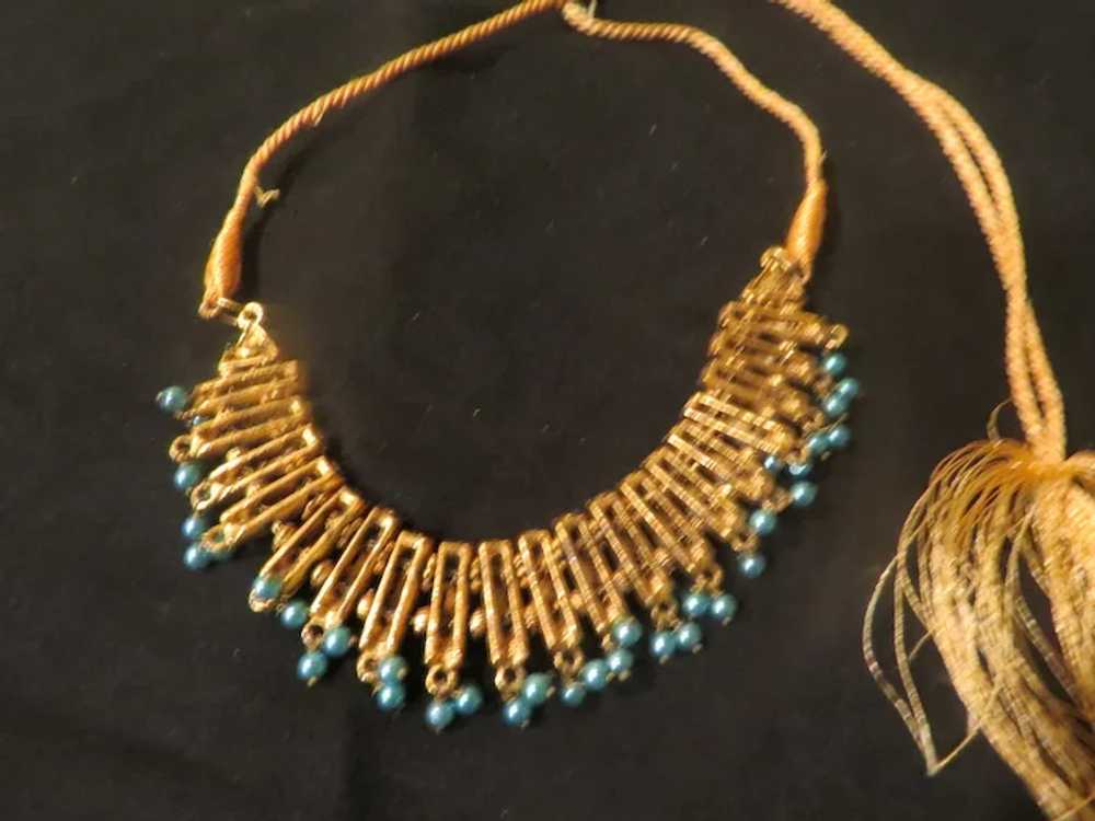 Rhinestone and Bead necklace on Gold Cord - Free … - image 5