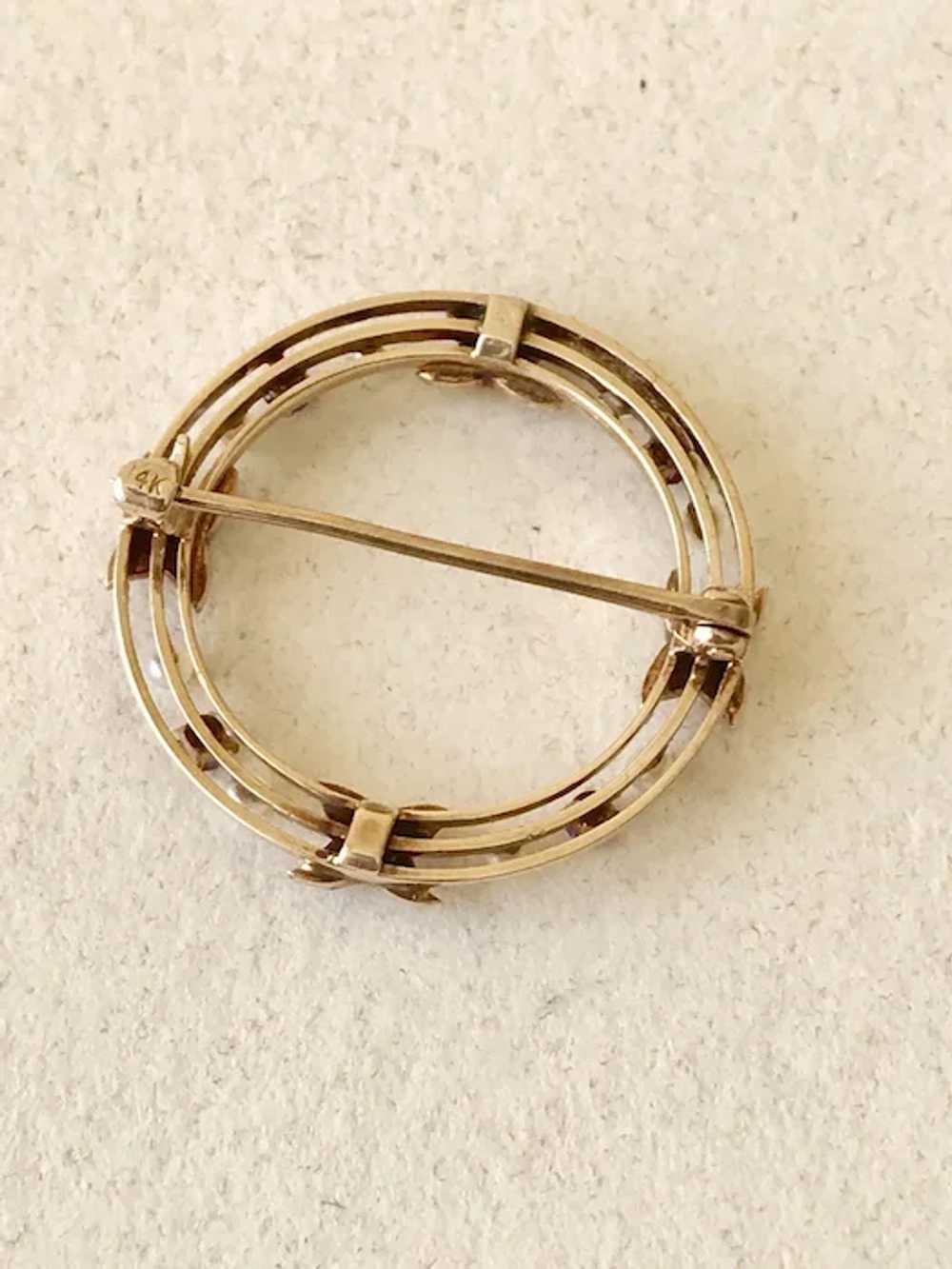 Edwardian Era Circle Pin 14K Gold Seed Pearl & Am… - image 3