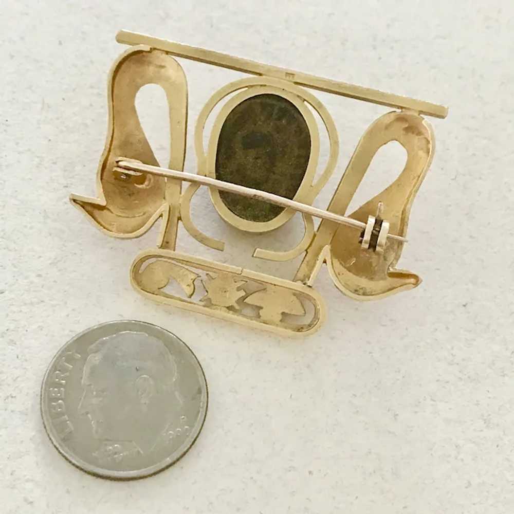 Egyptian Scarab & Snake Vintage Brooch 14K Gold - image 2